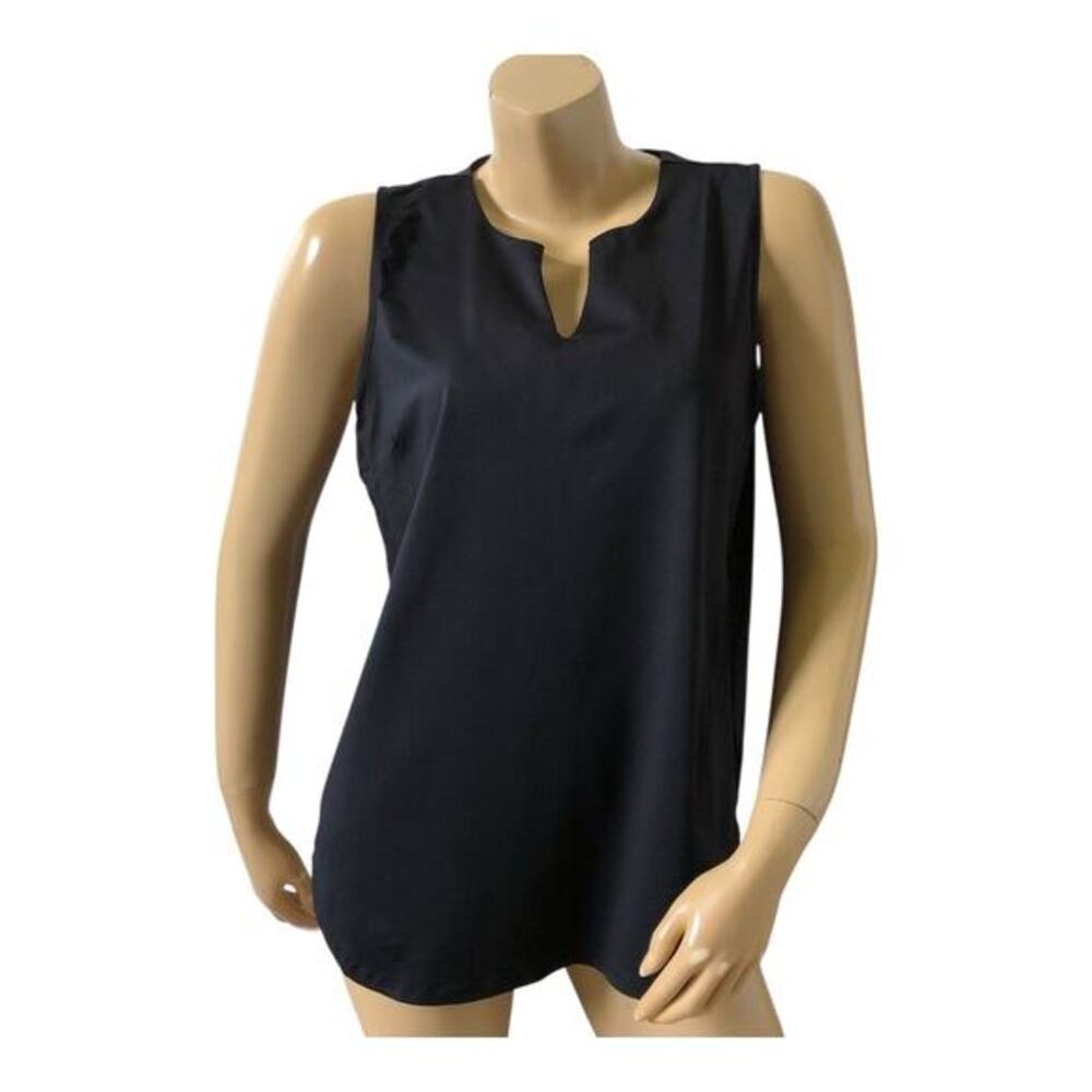 Lulu B Tunic Top Womens Large Black Split Neck Stretch Nylon Sleeveless Travel